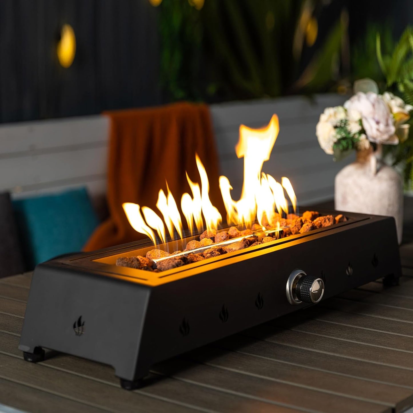 28" Gas Fire Pits, 40000 BTU Rectangular Steel Fire Pit for Outdoor, Living Room, Garden, Balcony, Portable, Windproof, Eco-Friendly, Quick Setup - Black