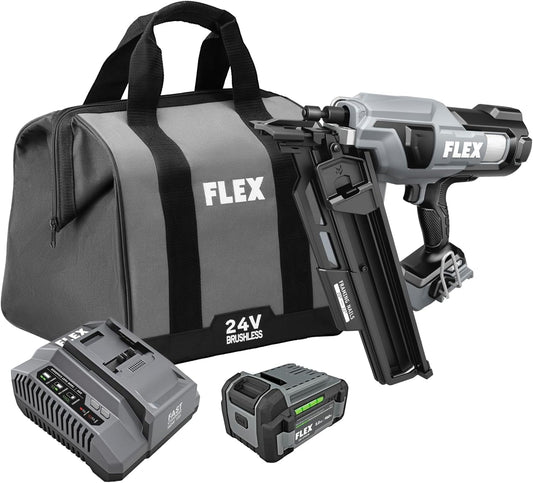 FLEX 24V 21° Framing Nailer Kit with 5.0Ah Lithium Battery and 160W Fast Charger - FX4351A-1C