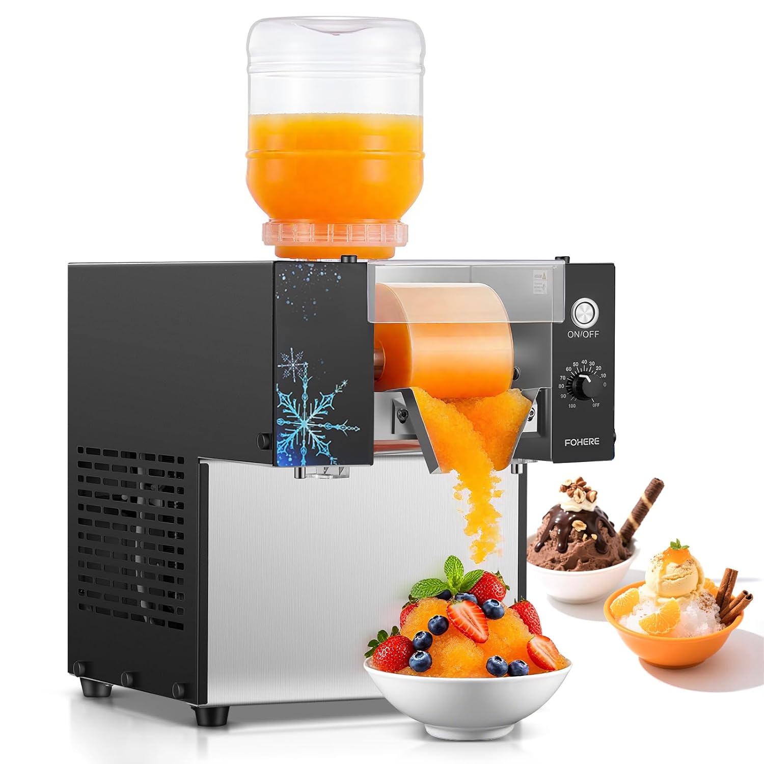 Slushie Machine, Commercial Snowflake Ice Machine, 176 LBS/24H Shaved Ice Machine, Snow Cone Machinefor Restaurant Supermarket Snack Bar Cafe, Silver