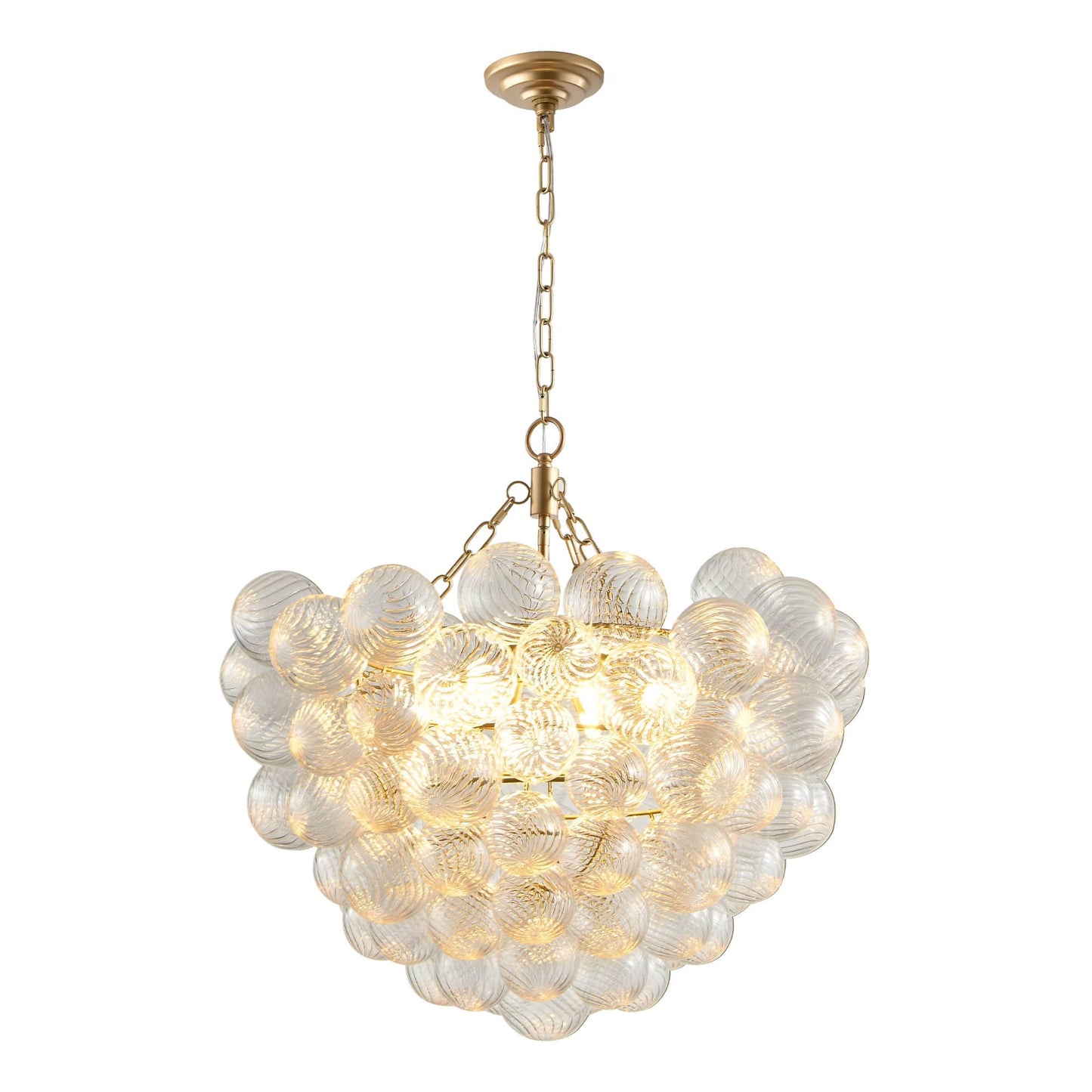 JCFL 23.6 in. Gold Pendant Light Chandelier with Threaded Clear Glass Globe Shade and Adjustable Height Ideal for Living Room Dining Room and Kitchen