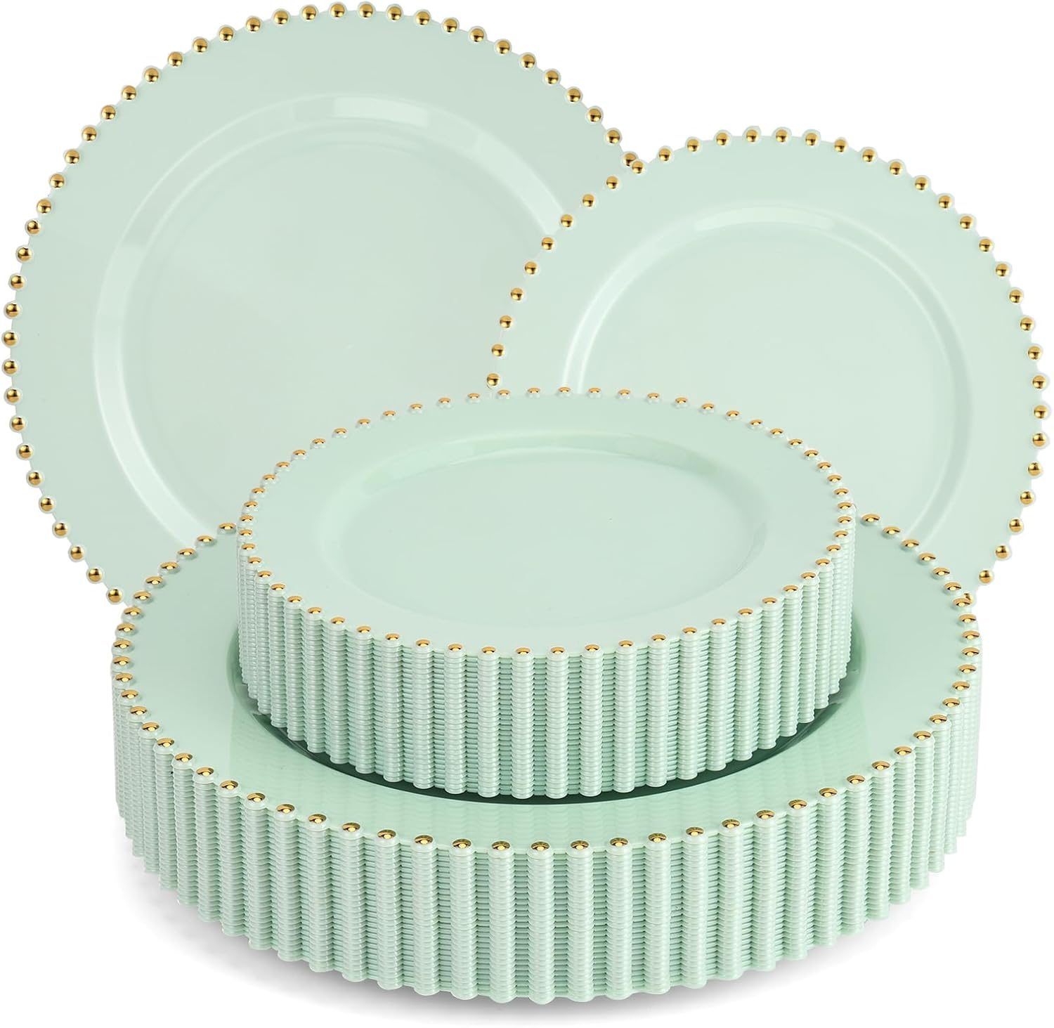 EI 60pcs Green Plastic Plates with Gold Rim,Disposable Plastic Plates Heavy Duty for Party,Sage Green and Gold Dessert\/Dinner Plate for Birthday,Afternoon Tea