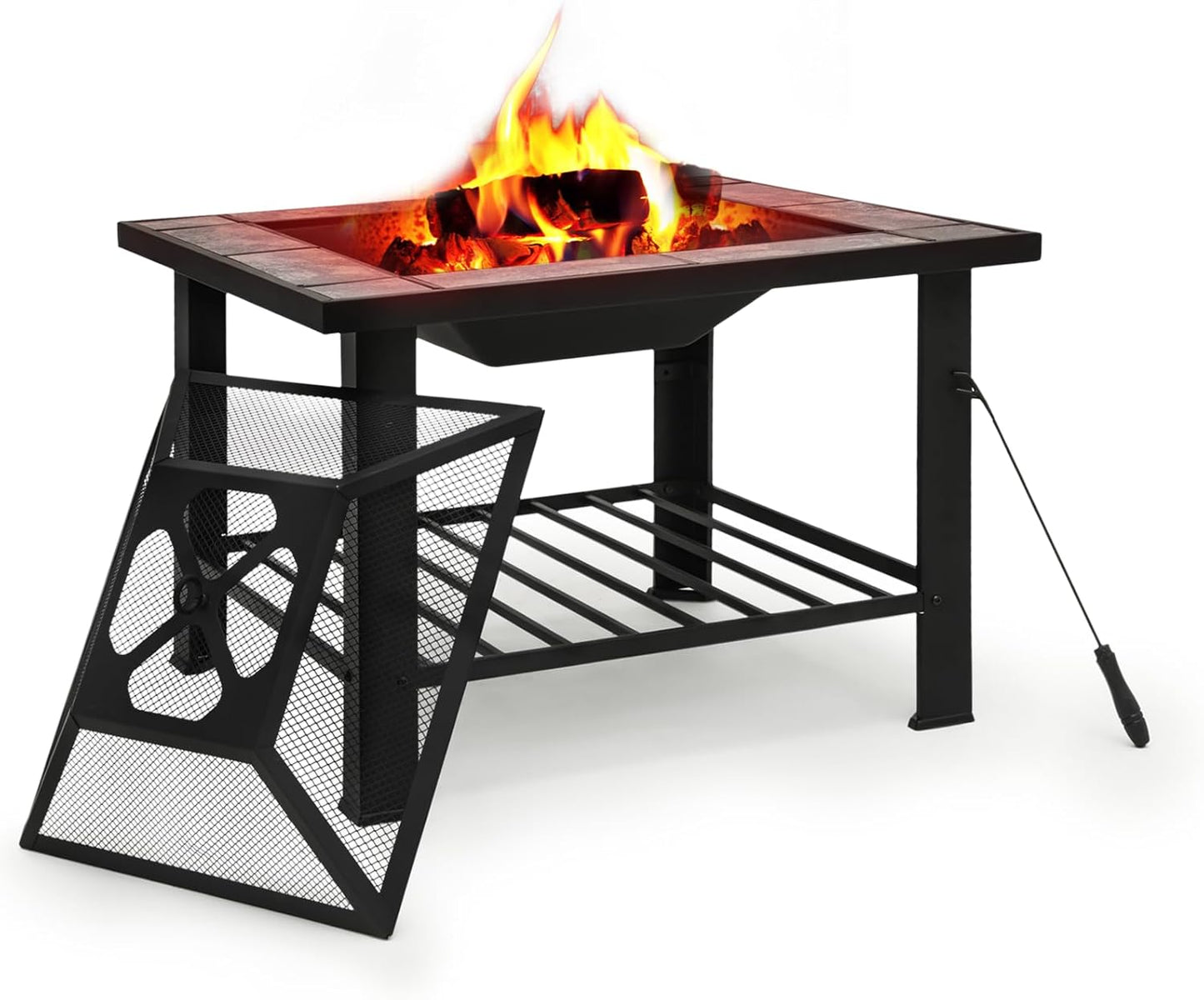MIRAMINGLE Patio Fire Pit Table, Heavy Duty Square Firepit for Outside 30 Inch Wood Burning Fire Pits Table with Cover Poker & Grate for Outside Heating, Bonfire and Picnic