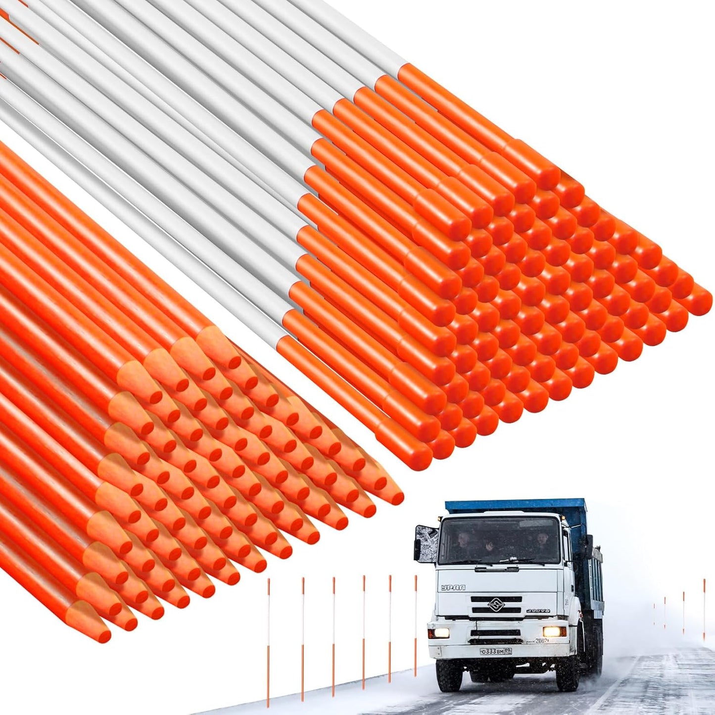 Relaxweex 500 Pcs 48 Inch Driveway Marker Driveway Reflectors 1\/4 Inch Dia Plow Stakes Reflective Driveway Markers Poles Fiberglass Snow Stakes with Reflective Tape for Easy Visibility