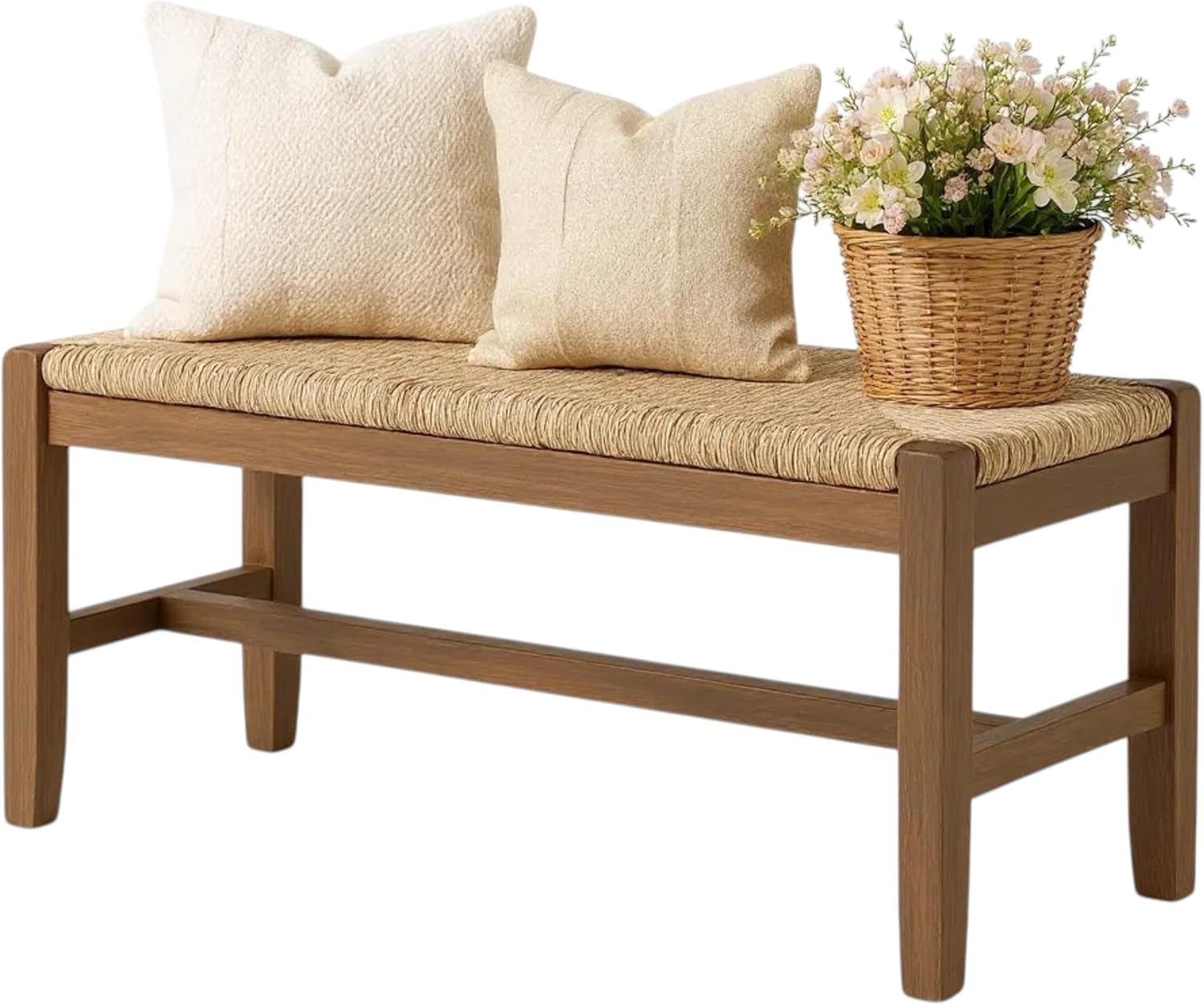 Alaterre Furniture Newport 40" Wood Bench with Rush Seat