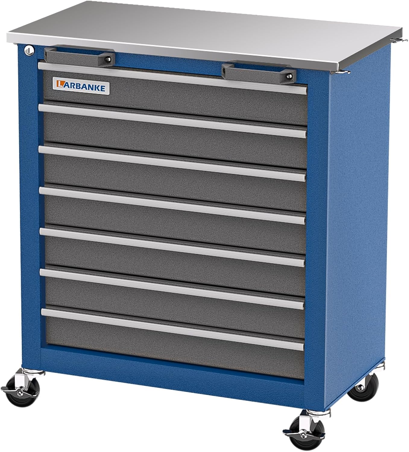 LARBANKE 7-Drawer Rolling Tool Chest with Key Locking System,Tool Chest with 360° Lockable Wheels and Four Padded Feet,can be Formed into a Large Workbench,Tool Storage Chest for Garage Workshops