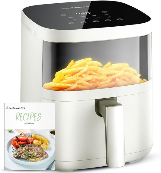 Air Fryer,Beelicious 8-In-One Smart Compact 4QT Air Fryers,with Viewing Window,Shake Reminder,450°F Digital Airfryer with Flavor-Lock Tech,Dishwasher-Safe & Nonstick,Fit for 1-3 People,White