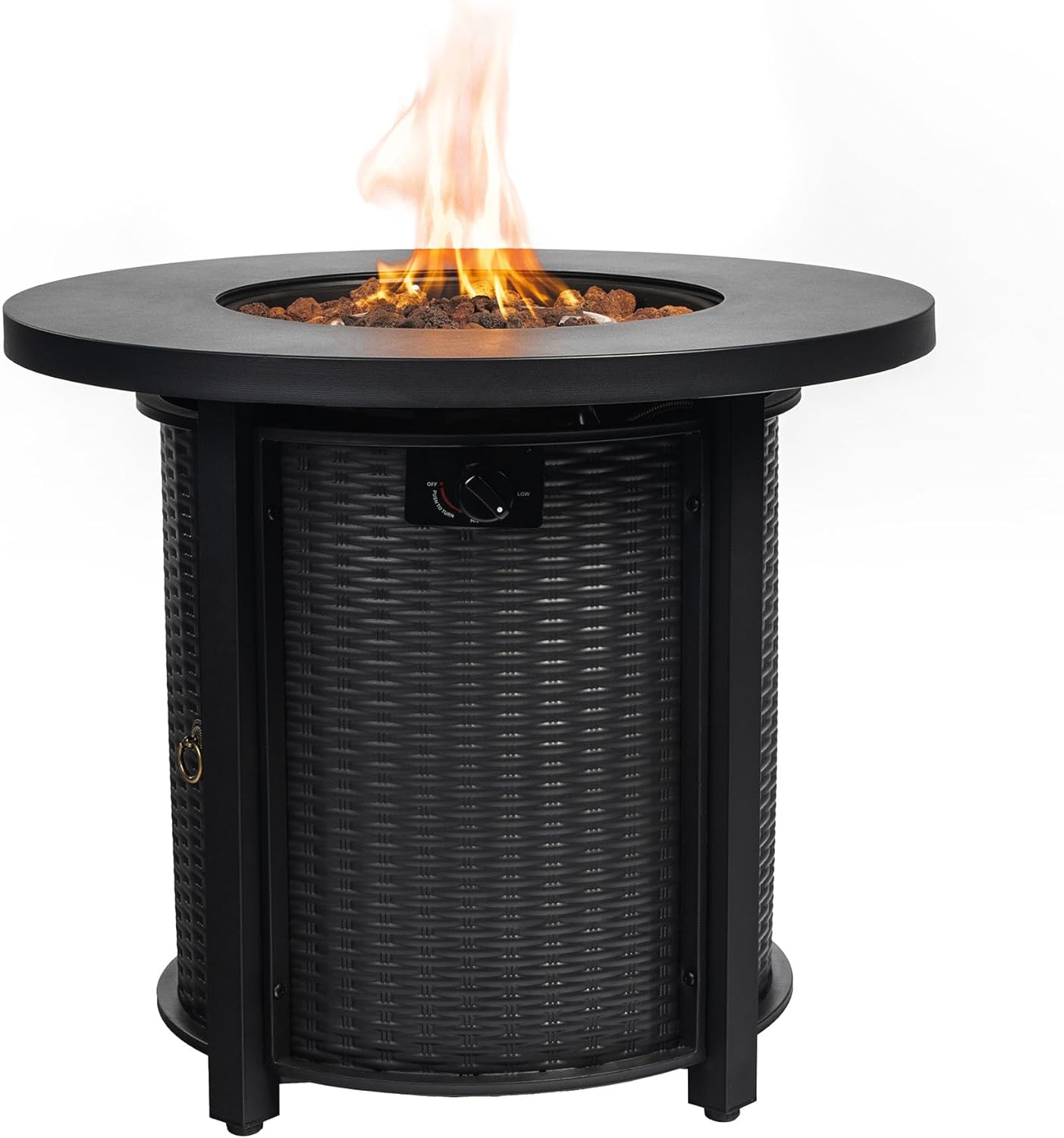 Modern 30-Inch Round Fire Pit Table in Classic Black, Durable Steel Propane Heater Delivers 50,000 BTU for Enhanced Outdoor Entertainment in Patio and Courtyard Settings