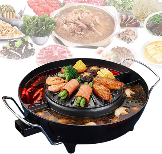Electric Hot Pot & Grill Combo, Non-Stick Soup Pot & Korean BBQ for 2-4 People, Easy to Clean, Medium Household Kitchen Essential, Perfect for Family Gatherings