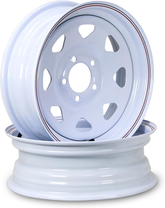 LIBRA 14 x 5.5 Trailer Wheels 5 Lug on 4.5" Bolt Pattern White Spoke, Set 2-17004