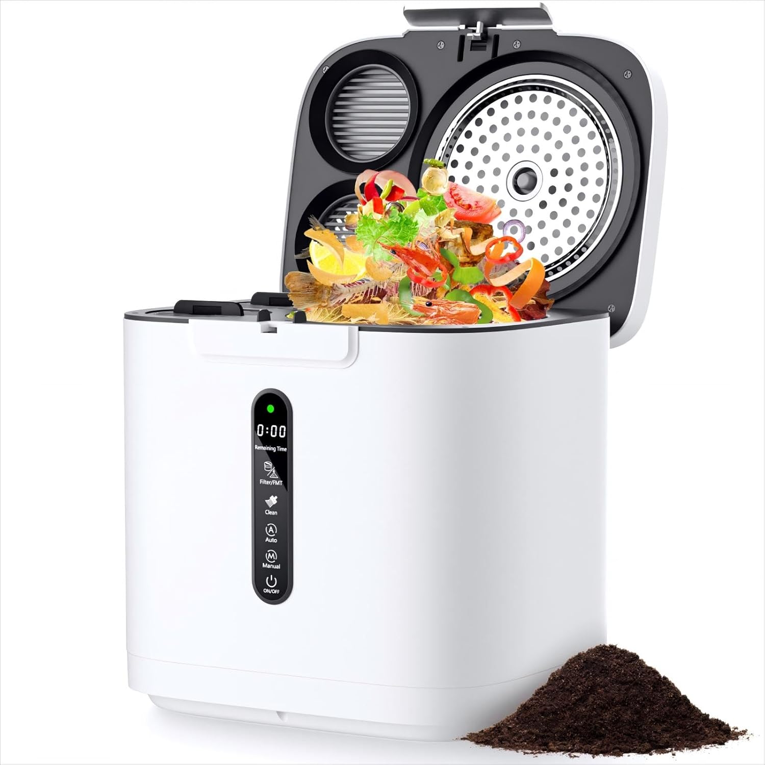 4L Electric Composter for Kitchen, Compost Bin for Countertop with Auto-Cleaning/Odor-Free/LED Display, Turn Kitchen Waste to Dry Compost Fertilizer, Indoor/Outdoor Compost Machine. Whites2