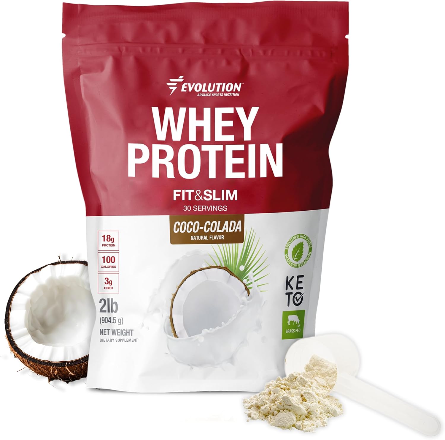 Evolution Advance Nutrition Fit & Slim Blend \u2013 Grass-Fed Whey Protein Powder for Easy Digestion, Keto-Approved, Non-GMO, Stevia Sweetened, Natural Flavor \u2013 2 Pounds (Coco-Colada)