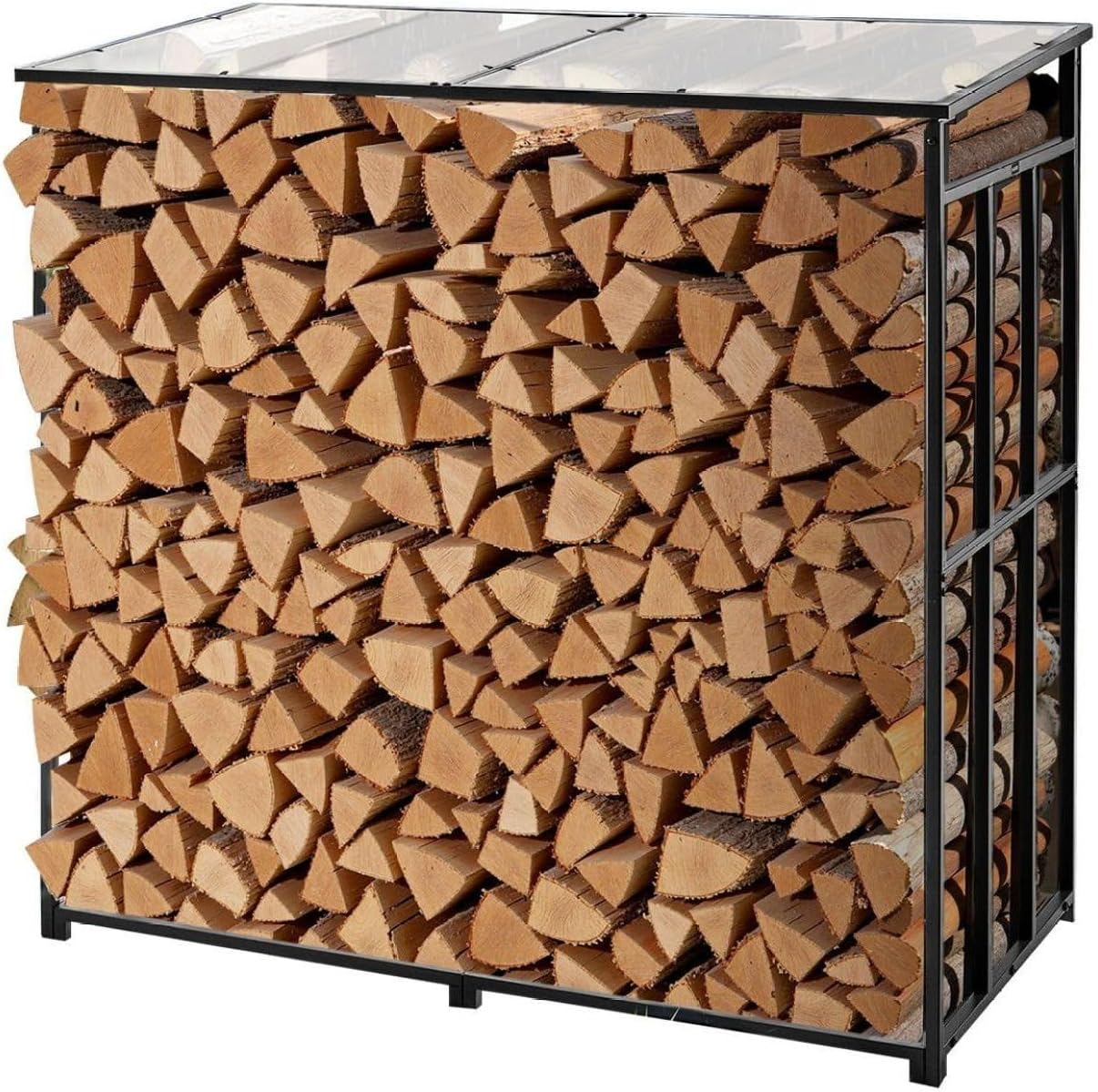 Firewood Rack 4ft with Sloped Roof - Outdoor Log Holder, 1/4 Cord Capacity - Heavy Duty Metal Wood Storage for Fireplace, Deck, Backyard