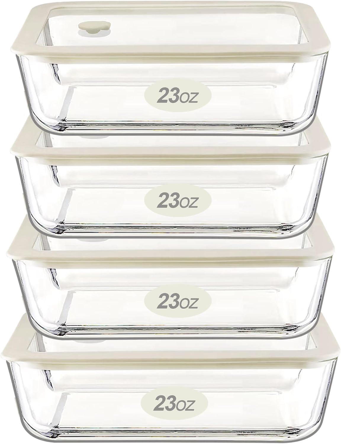 Urban Green Glass Food Container Set with Glass Lid, 4 Pack, Food Storage Containers Set, Airtight, LeakProof, 100% Plastic Free, Meal Prep Containers (White Color)