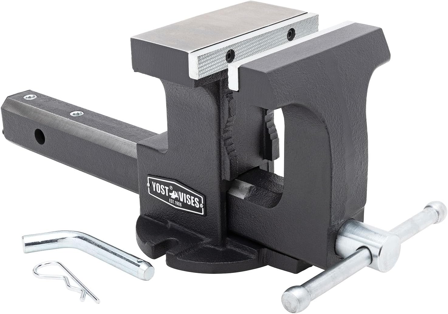 Yost Vise RHV-6 6-Inch Truck Trailer Receiver Vise | Heavy Duty Portable Work Vise | 5.9" Jaw Width, 5.81" Max Jaw Opening, 4.96" Throat | Fits Standard 2" Hitch with Hitch Pin Included