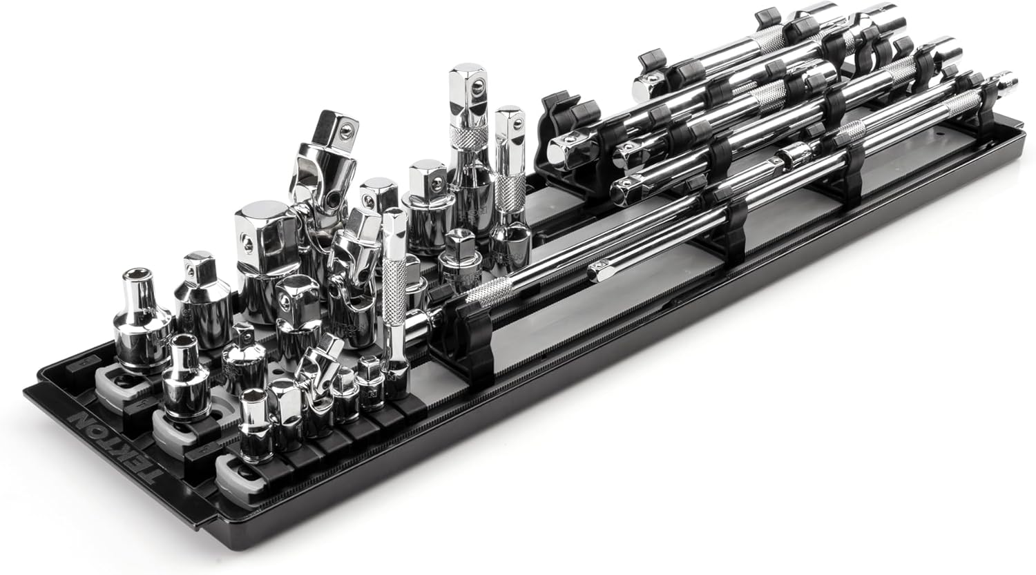 TEKTON 1\/4, 3\/8, 1\/2 Inch Drive Extension and Accessory Set with Rails and Tray (27-Piece) | SHA99201