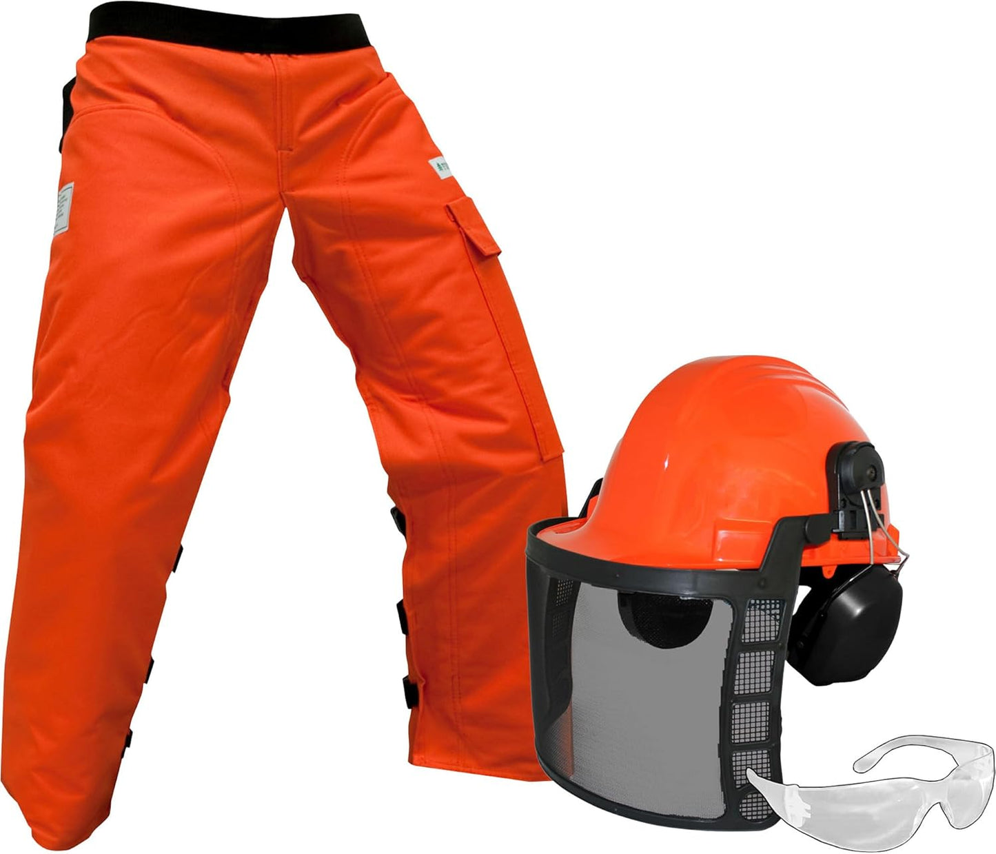 Forester Protective Clothing - OEM Forestry Cutter Combo Kit Apron Chaps Helmet Face Shield Ear Muffs Safety Glasses Arborist Equipment Chainsaw Pants Logging Tools Helmet Accessories Orange