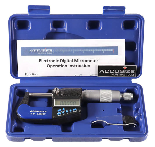 Accusize Industrial Tools 0-1''\/0-25 mm by 0.00005''\/0.001 mm 7-Key Electronic Digital Micrometer, Water Proof, Ac21-1022