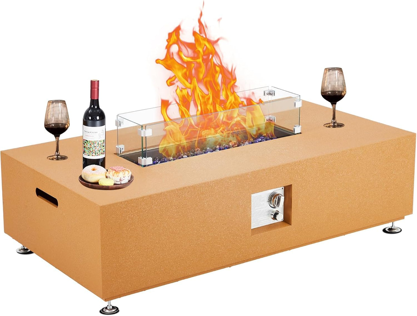 48 Inch Outdoor Propane Fire Pit 50,000 BTU Gas Fire Pit Table,48-Inch Sturdy Steel Design with Anti-Rust Finish, Includes Wind Guard,Glass Beads & Rain Cover for Patio and Yard