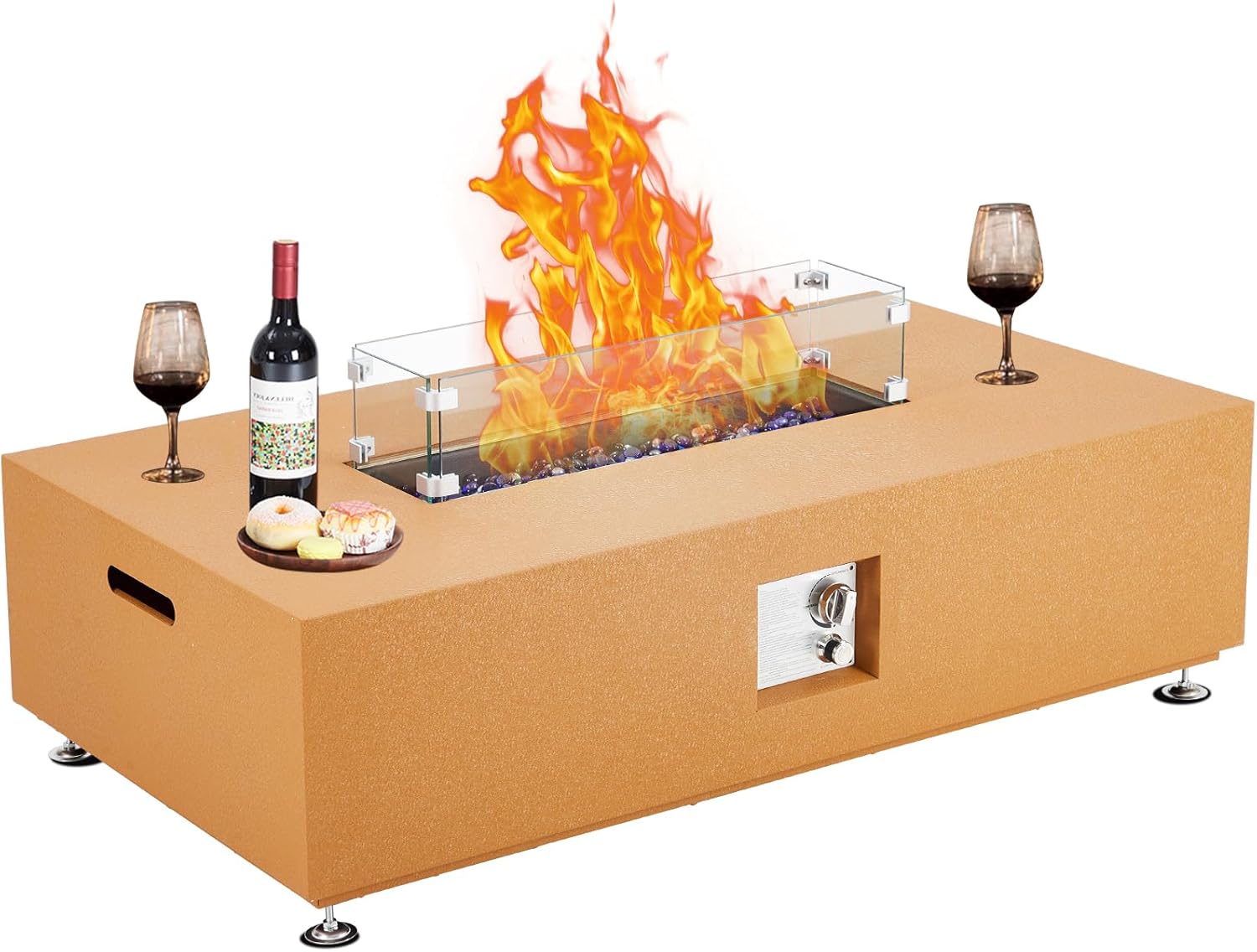 48 Inch Outdoor Propane Fire Pit 50,000 BTU Gas Fire Pit Table,48-Inch Sturdy Steel Design with Anti-Rust Finish, Includes Wind Guard,Glass Beads & Rain Cover for Patio and Yard