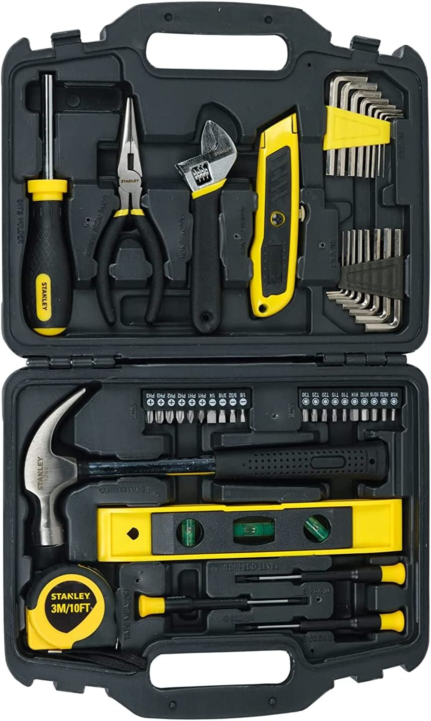 STANLEY STHT74981 Small Home Tool Kit For Home & DIY Use(47-pieces) - Includes Screwdriver, Hammer, Wrench, Pliers, Measurement Tape, Knife, Magnetic Drivers, Tool Box