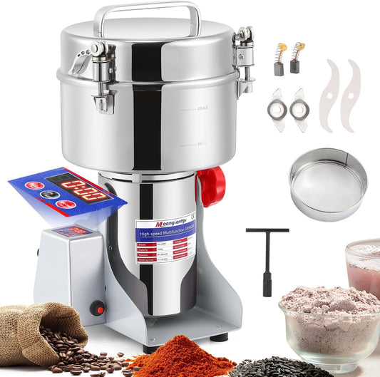 Moongiantgo 2500g LED Digital Grain Mill Electric Spice Grinder - Stainless Steel High Speed Machine Pulverizer for Kitchen Cereals Herb Pepper Coffee Corn Flour (Swing Type, 110V)