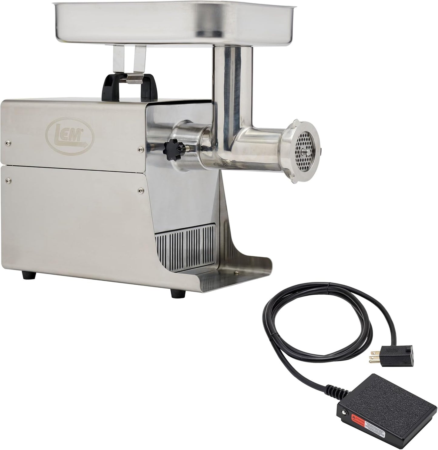 LEM Products BigBite #8 Meat Grinder and Grinder Foot Switch Bundle, 0.50 HP Stainless Steel Electric Meat Grinder Machine, Ideal for Regular Use