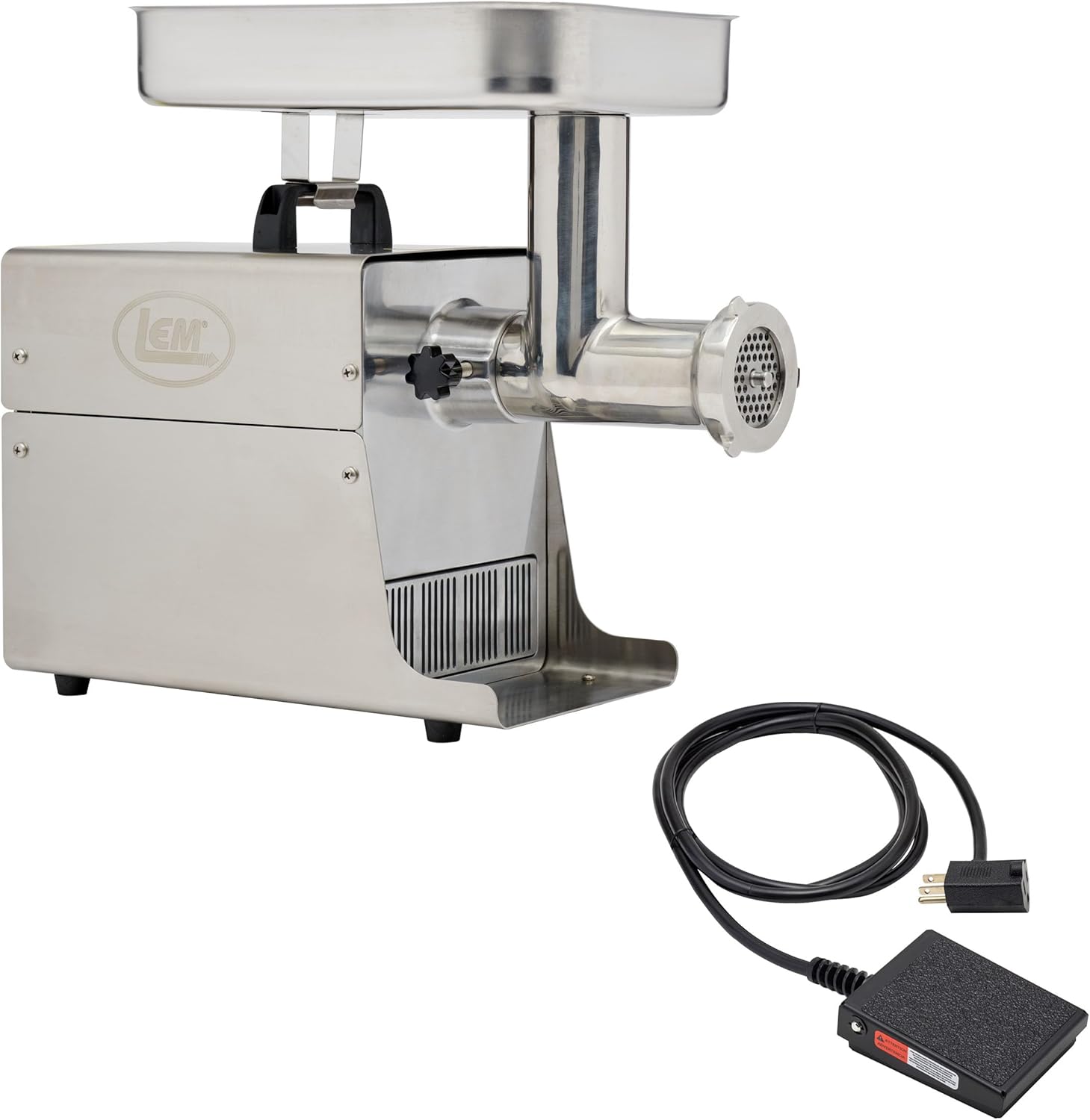 LEM Products BigBite #8 Meat Grinder and Grinder Foot Switch Bundle, 0.50 HP Stainless Steel Electric Meat Grinder Machine, Ideal for Regular Use