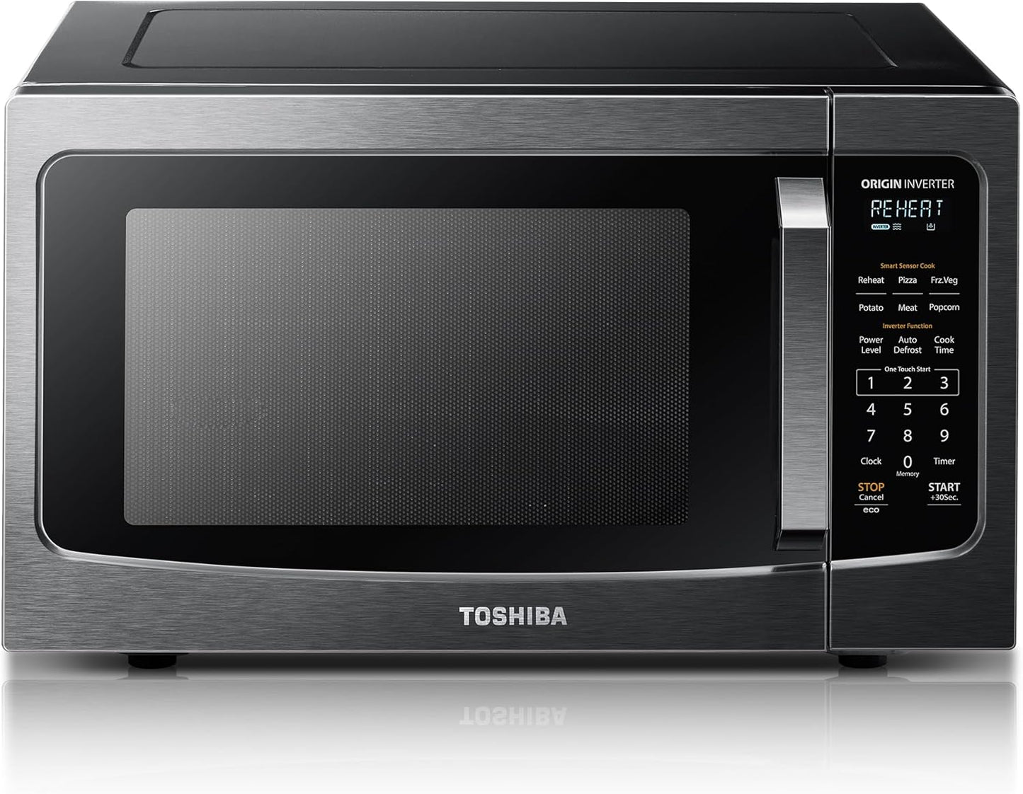 TOSHIBA ML-EM45PIT(BS) Countertop Microwave Oven with Inverter Technology, Kitchen Essentials, Smart Sensor, Auto Defrost, 1.6 Cu.ft, 13.6" Removable Turntable, 33lb.&1250W, Black Stainless Steel