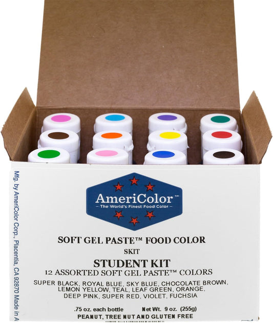 Food Coloring AmeriColor Student - Kit 12 .75 Ounce Bottles Soft Gel Paste Colors