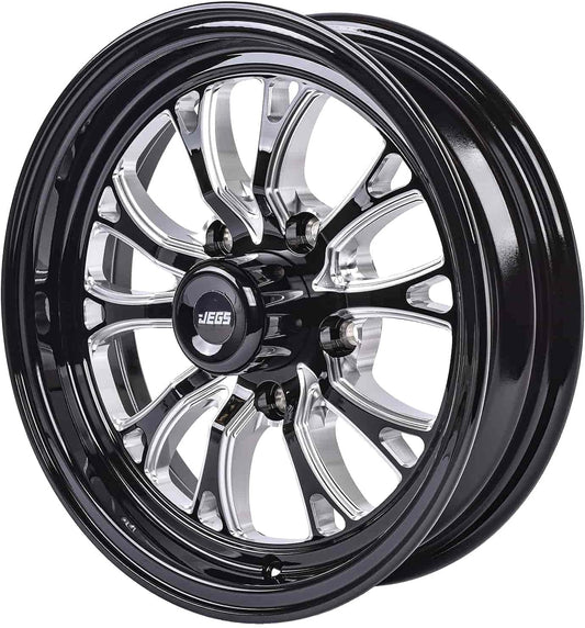 JEGS SSR Spike Wheel 15 x 4 | 5 x 5” Wheel Bolt Pattern Spacing | -19 mm Offset | 1.75” Backspacing | Gloss Black With Milled Spoke Accents | 3.27” Center Bore
