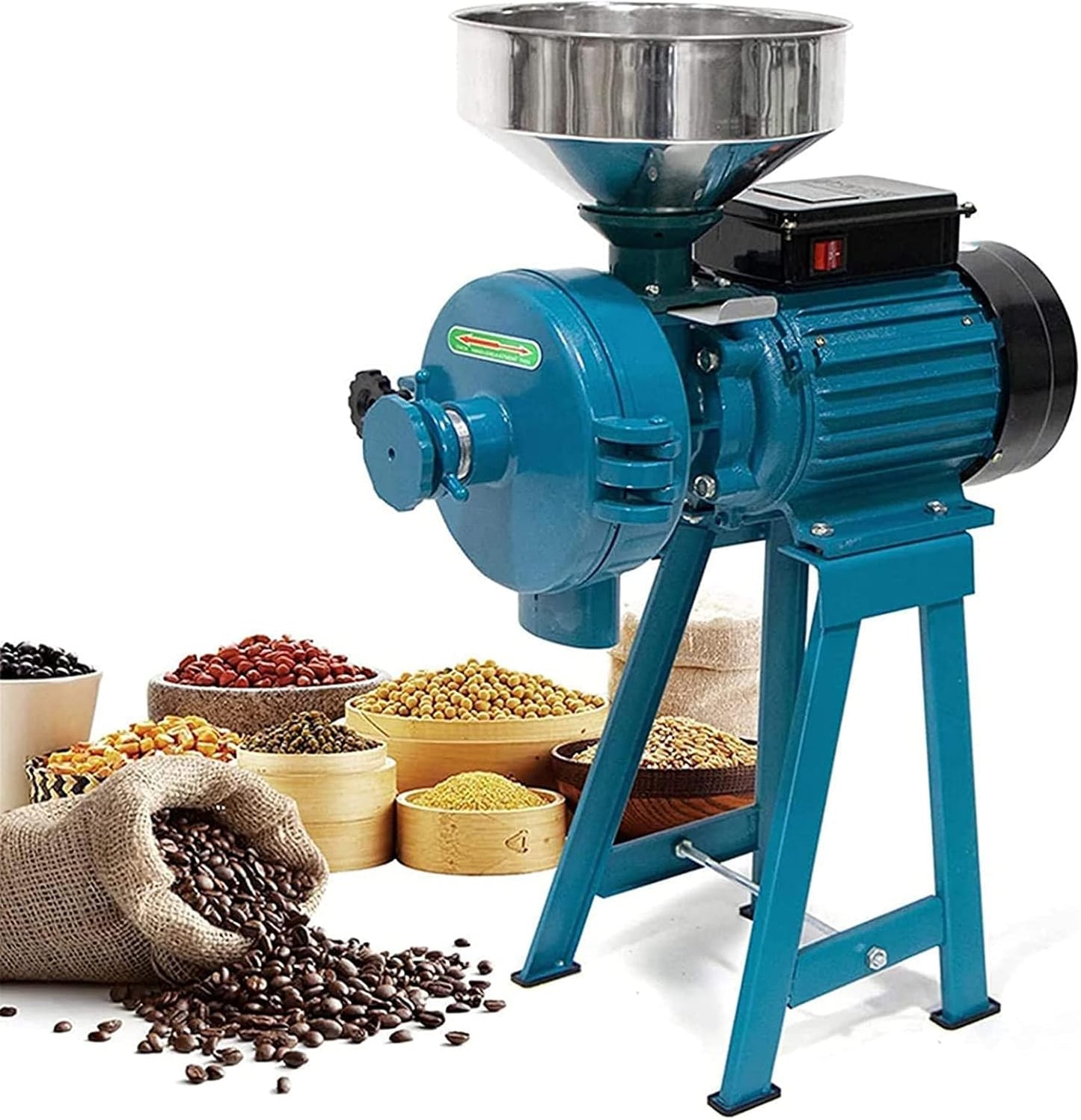 LILYPELLE 3000W Electric Grain Mill, 110V Commercial Electric Feed Mill, Wet & Dry Cereals Grinder, Corn, Grain, Coffee, Wheat Feed Machine With Funnel