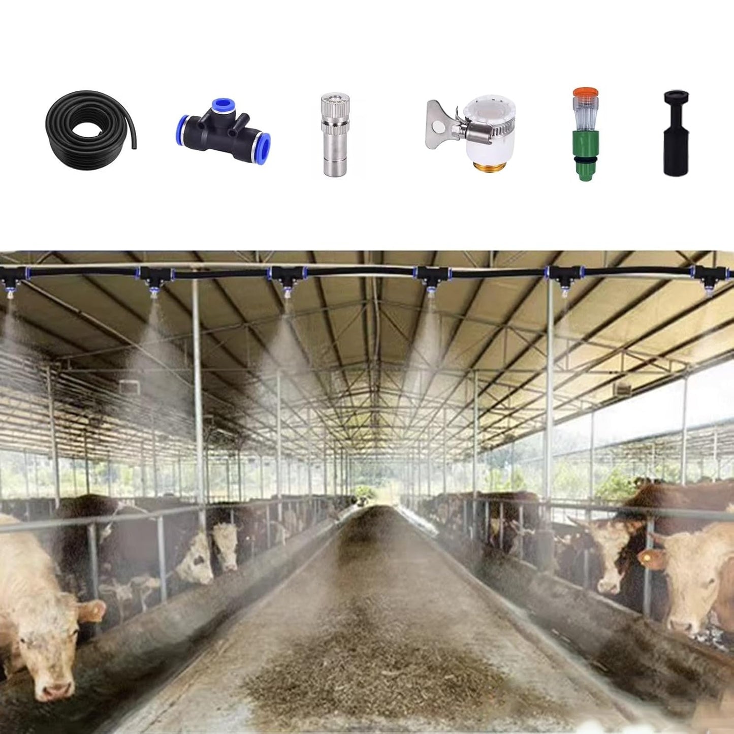 Misting Water Irrigation Kit for Cattle\/Chicken\/Pig Farms, Adjustable Water Output Outdoor Cooling System for Construction Site Enclosure, Plant Watering Equipment(394inch\/10m\/32.8ft)