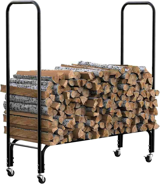 Firewood Rack Firewood Racks Large Firewood Storage with Wheels, 48Inch Long Logs Storage Stand, for Deck Fireplace Outdoor Fire Pit Back Porch, Easy to Assembl(