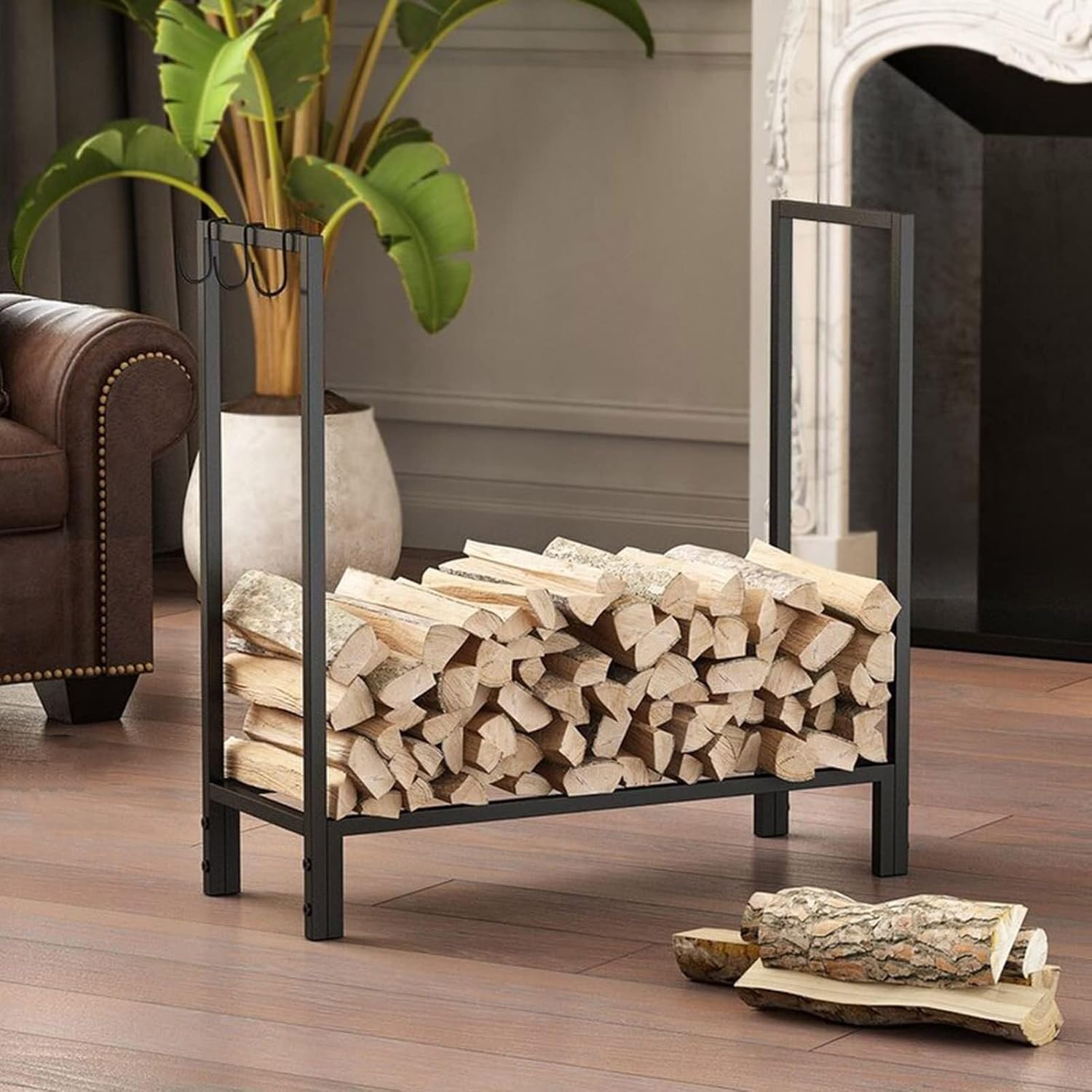 Outdoor Firewood Log Rack, Metal Wood Stacking Rack for Fireplace, Patio, Backyard, Balcony, Wood Storage Rack