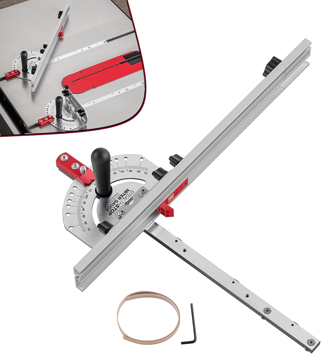 Woodpeckers StealthStop Miter Gauge, Universal Table Saw Miter Gauge with Extendable Fence, Micro-Adjust Stop, Patented Miter Bar Leaf Springs