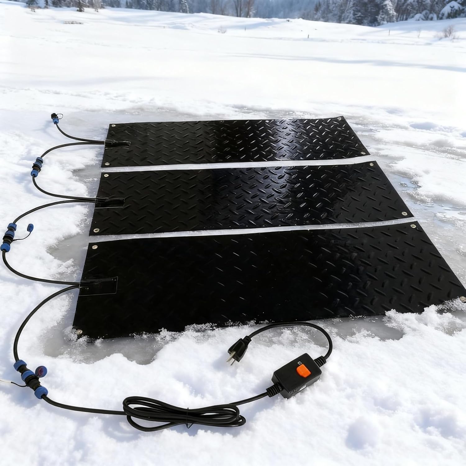 Electric Snow Melting Mat, 3 Pcs Heated Snow Melting Mats, Outdoor Winter Heated Mat, No-Slip Rubber Heated Mats, Melting Pads for Stairs, Steps, Doorways, Walkways, Driveway