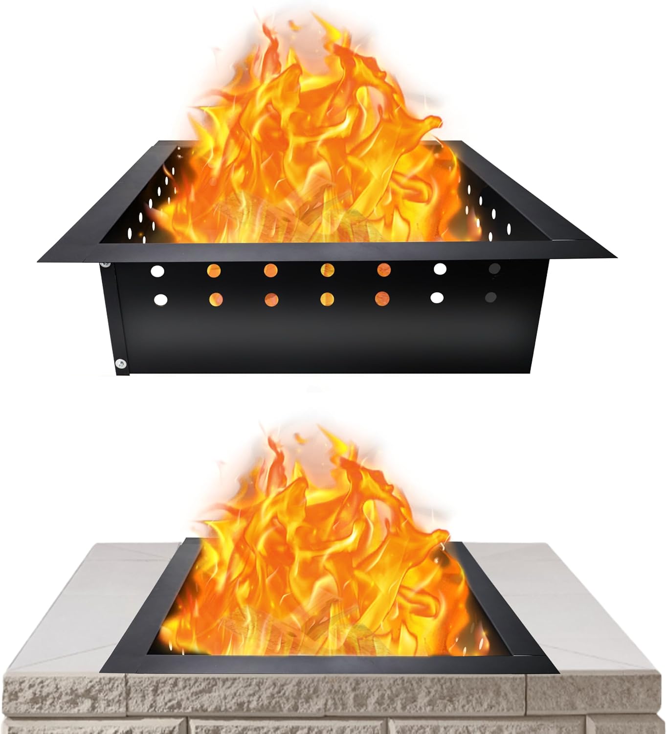 FEBTECH Smokeless Fire Pit Insert Square - Carbon Steel Fire Pit Ring 36 inch OD & 30 Inch ID with Heat Resistant Coating - Outdoor Decor DIY Campfire Ring for Outdoor Bonfire, BBQ & Gatherings