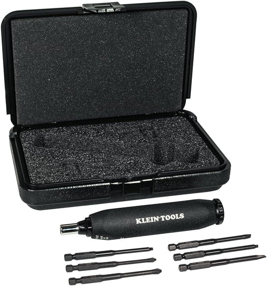Klein Tools 57032 Screwdriver Set, Torque Screwdriver Kit with Phillips, Slotted, Square Bits, 1\/4-Inch Nut Driver, Case Included, 6-Piece