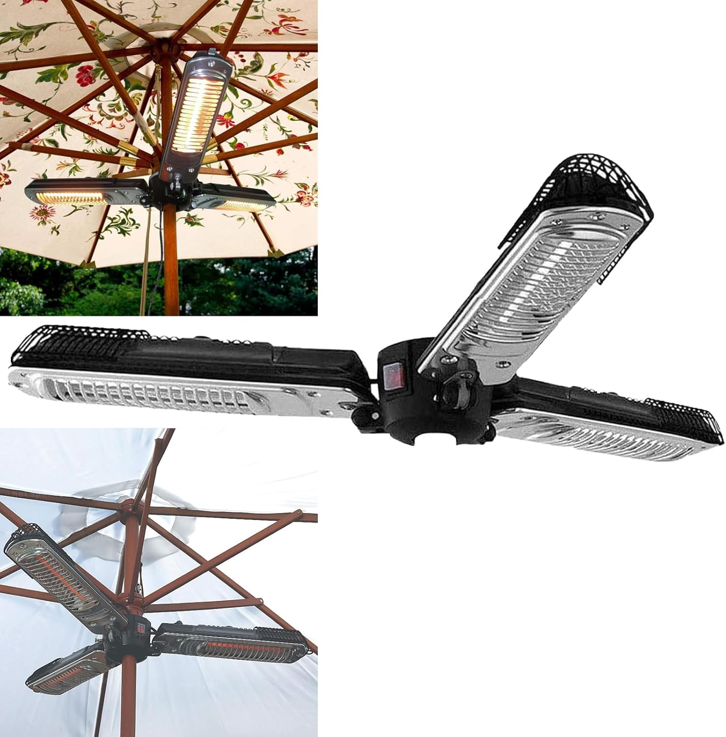 Electric Umbrella Heater, Only/Waterproof Infrared Heating, Outdoor Heater for Patio, 500W/1000W/1500W Adjustable