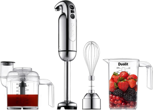 Dualit Immersion Blender Set | Immersion Blender with Chopping Bowl, Whisk & 35.1 fl oz Measuring Jug | 700W with Turbo Speed | Chrome