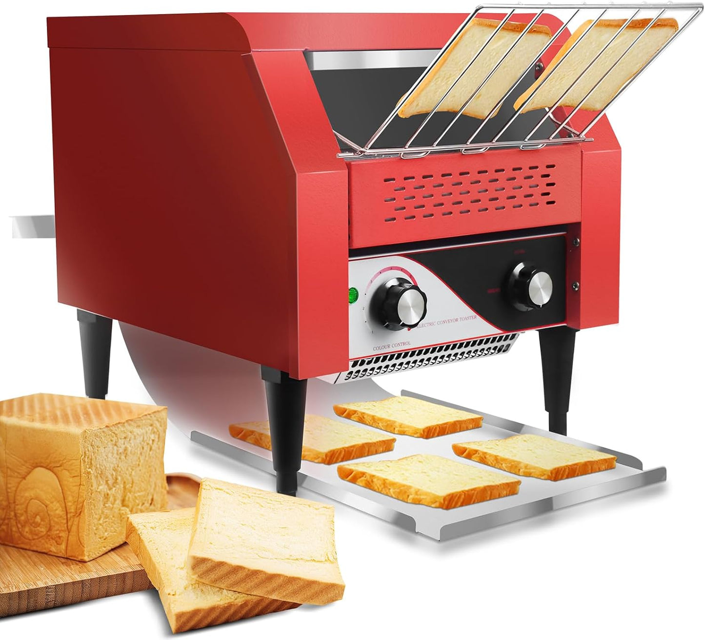 Commercial Conveyor Toaster 300 Slices/Hour Red Conveyor Toaster 3 Modes/7 Speeds Stainless Steel Tabletop Toaster for Toast, Bagels and Other Baked Breads
