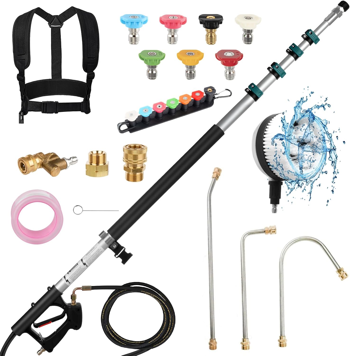 24FT Pressure Washer Extension Wand with Bursh, Power Washer Extension Wand, Gutter Cleaning Tool for Your Patio, Lawn & Garden (24FT Wand with Brush) (24ft wand with brush)