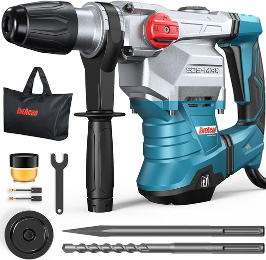 ENEACRO SDS-Max Heavy-Duty Rotary Hammer Drill 9 Ft.lbs, 3 Functions with Safety Clutch & Vibration Control 1-9\/16" Drilling Capacity in Concrete\u2013 Includes Chisel, Drill Bit, and Tool Bag