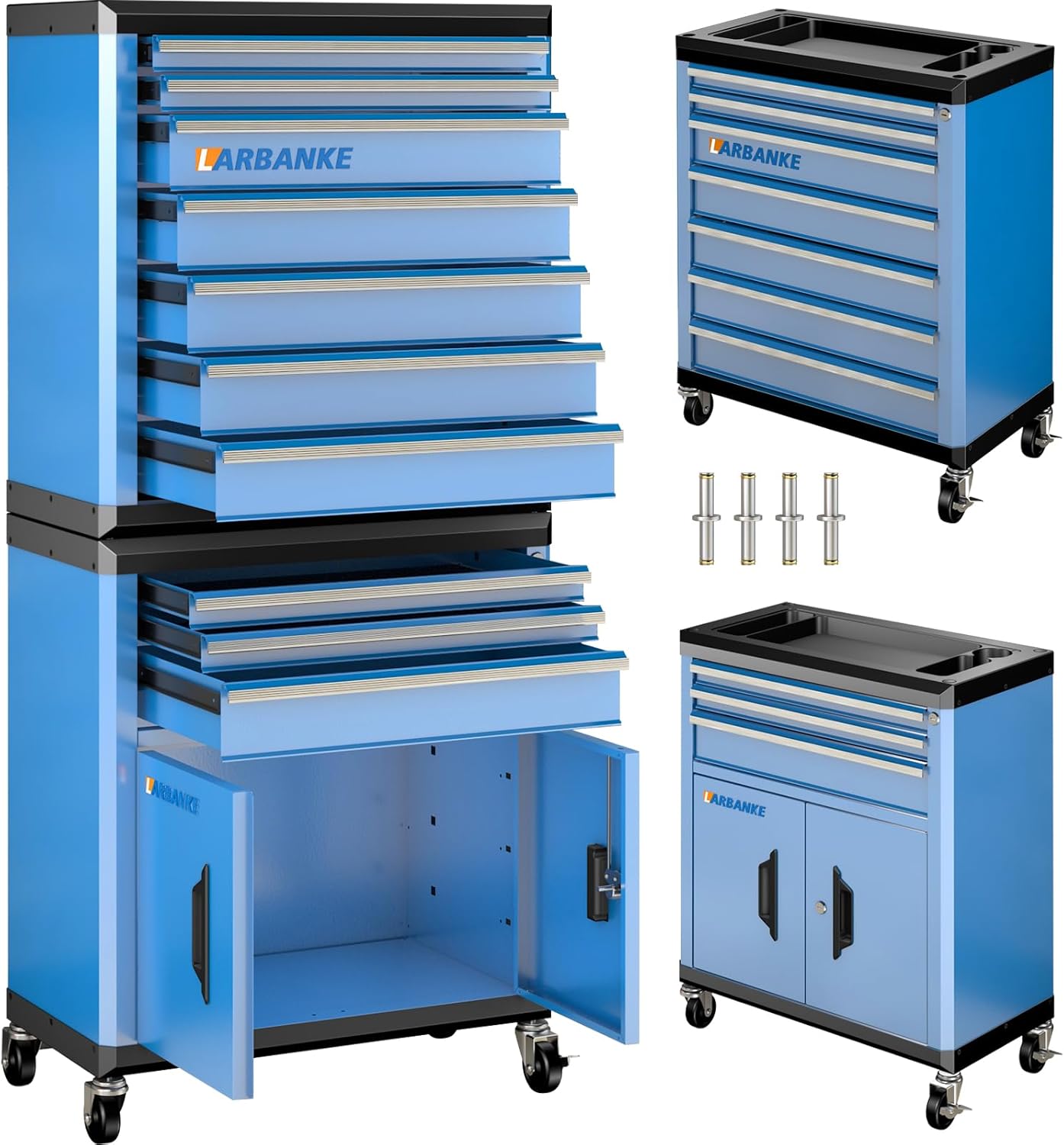 10 Drawer Rolling Tool Chest with Locks& Multifunctional CounterTop,2 Different Types Tool Chest with Swivel Casters,Tool Cabinet with Connection Rods,Can Be Used Individually or In Combination