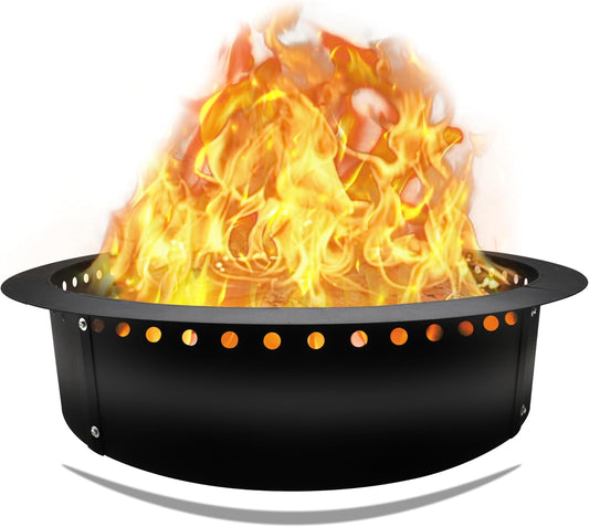 FEBTECH Smokeless Firepit Ring - 45" OD & 39" ID Carbon Steel Fire Ring for Outside Fire Pit with Heat Resistant Coating - DIY Portable fire Pit Ring for Family Gatherings Outdoor Camping & Bonfire