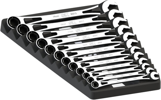 SK Tools USA 12 Piece, 6 Point, Metric -Frame® Combination Ratcheting Wrench Set | 80019