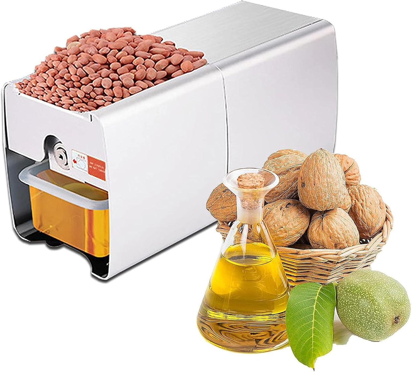Electric Oil Press Machine, 350W Automatic Presser, Stainless Steel Expeller Extractor, 80 RPM Essential Olive for Flax Peanut Sesame Canola Avocado Coconut Sunflower Seeds
