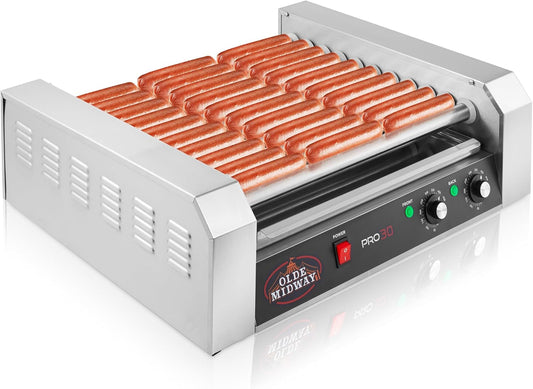Olde Midway Electric 30 Hot Dog 11 Roller Grill Cooker Machine 1400-Watt - Commercial Grade