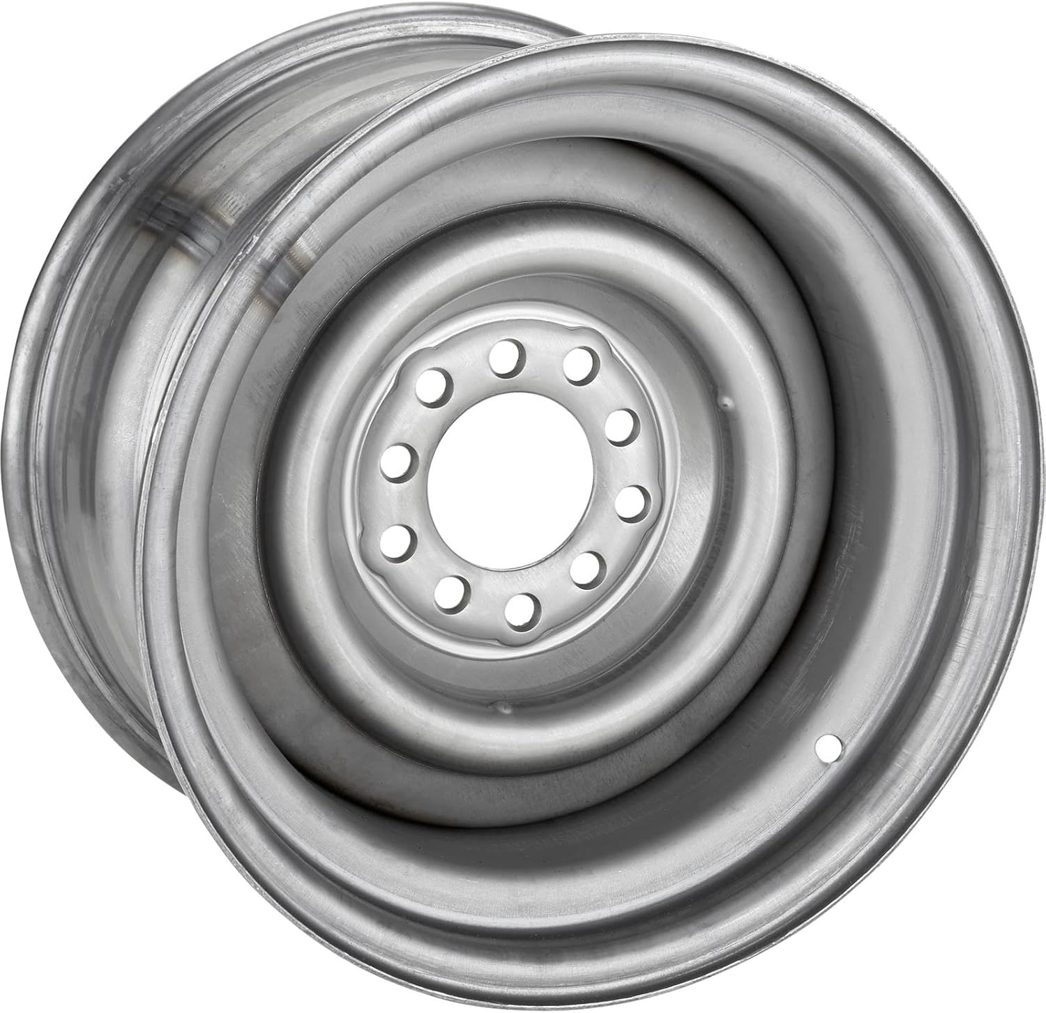 Speedway Motors Smoothie 15 x 8 Plain Steel Wheel, 5 on 4.5\/4.75 Dual Bolt Patterns, 4.25 Wheel Backspacing, 3\/16 Inch Thick Steel Centers with Reinforcing Rib
