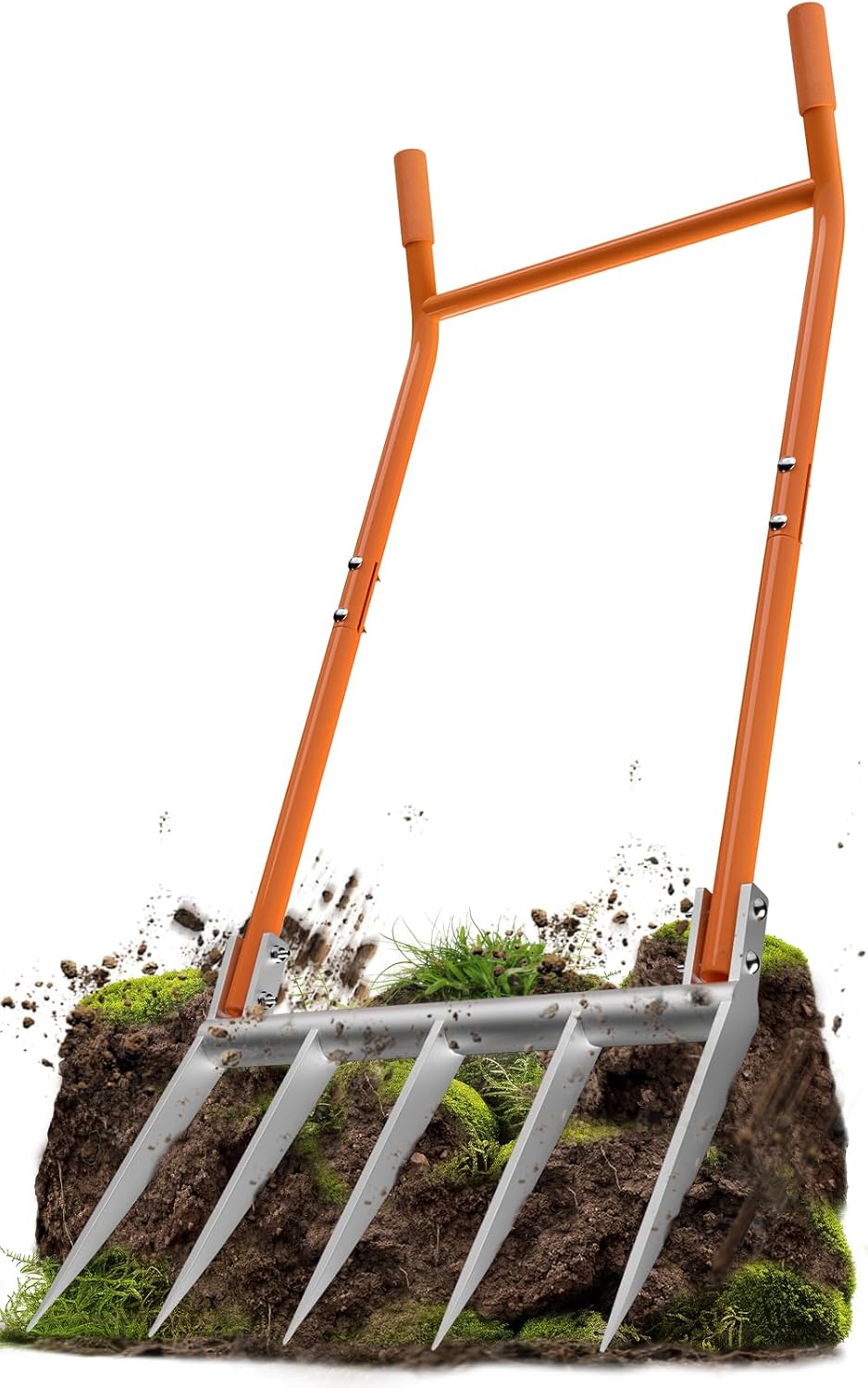 VASALAID Broadfork 5-Tine Broad Fork for Gardening Ergonomic U-Shaped Design Heavy Duty Broadfork Tool for Gardening Cultivating Farm Garden Digging Crushing Aerate Soil